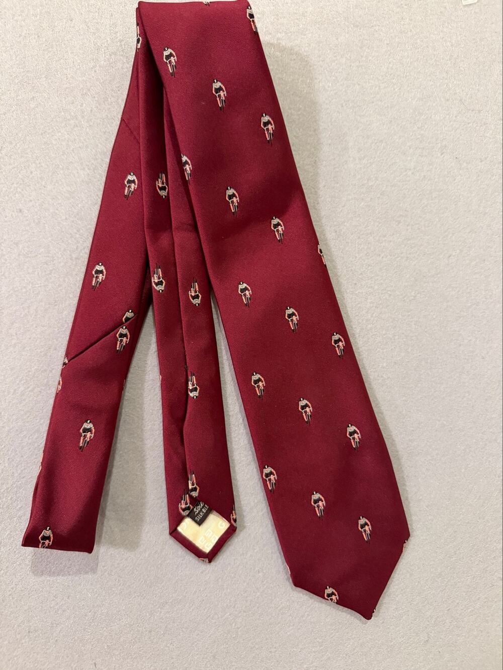 Givenchy Paris Burgundy Silk Tie Cyclist Bicycle Rider Novelty Made in Italy